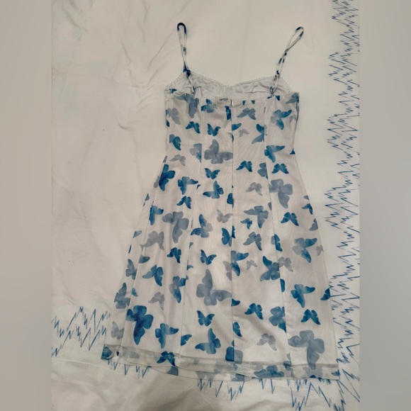 White Tight Dress with Blue Butterflies - Picture 4 of 4